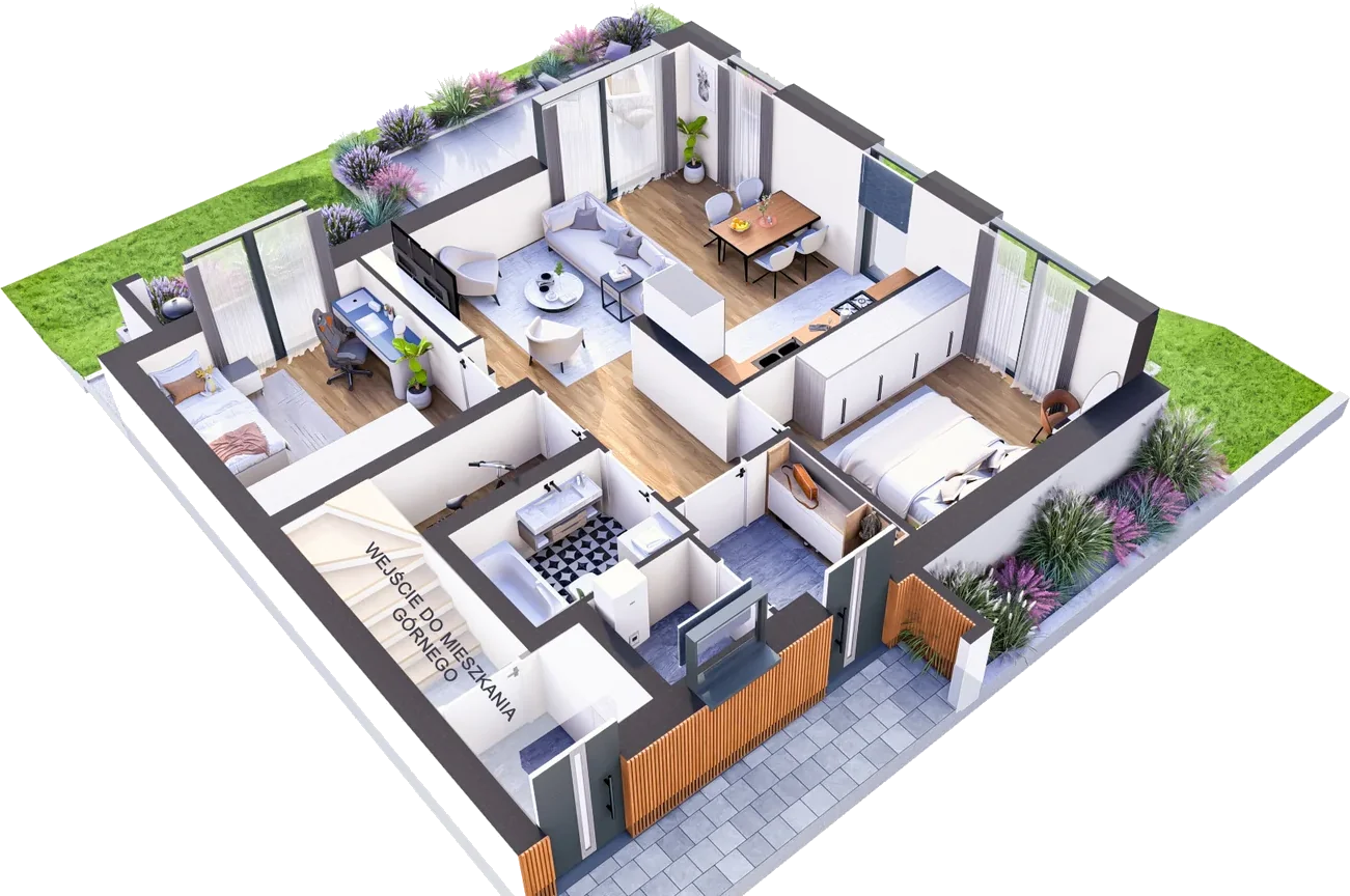 Widok 3D apartamentu 1A