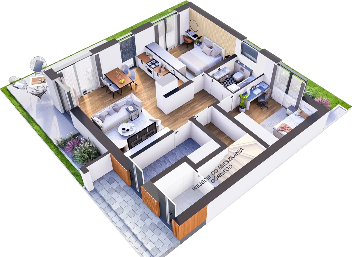 Widok 3D apartamentu 3A