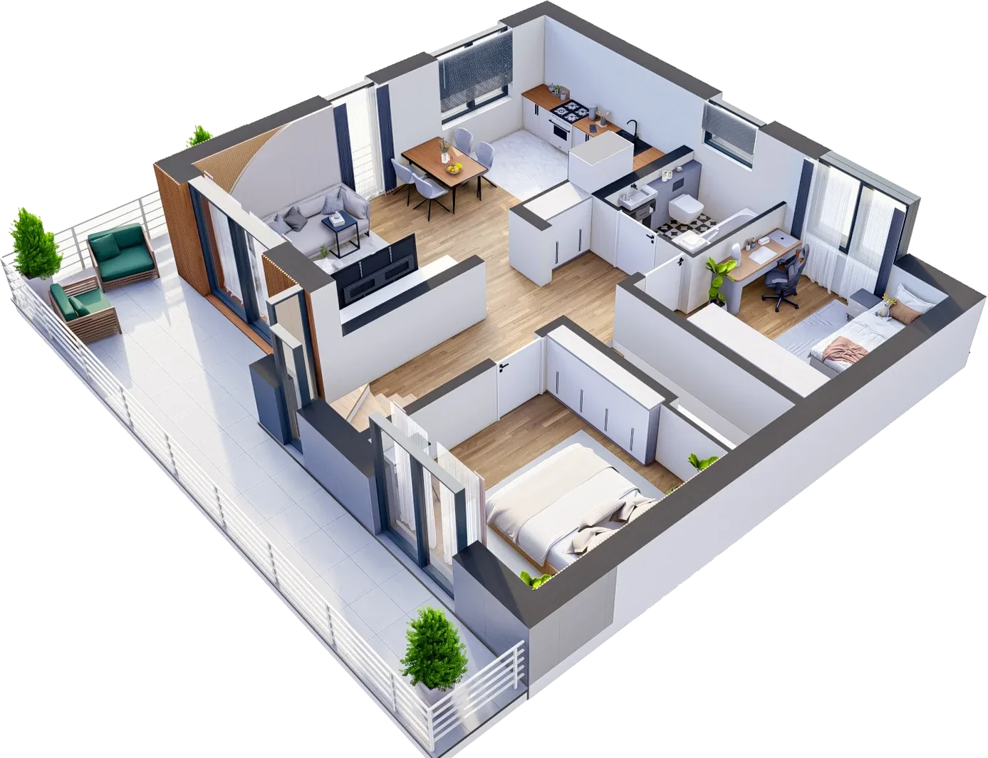 Widok 3D apartamentu 3B