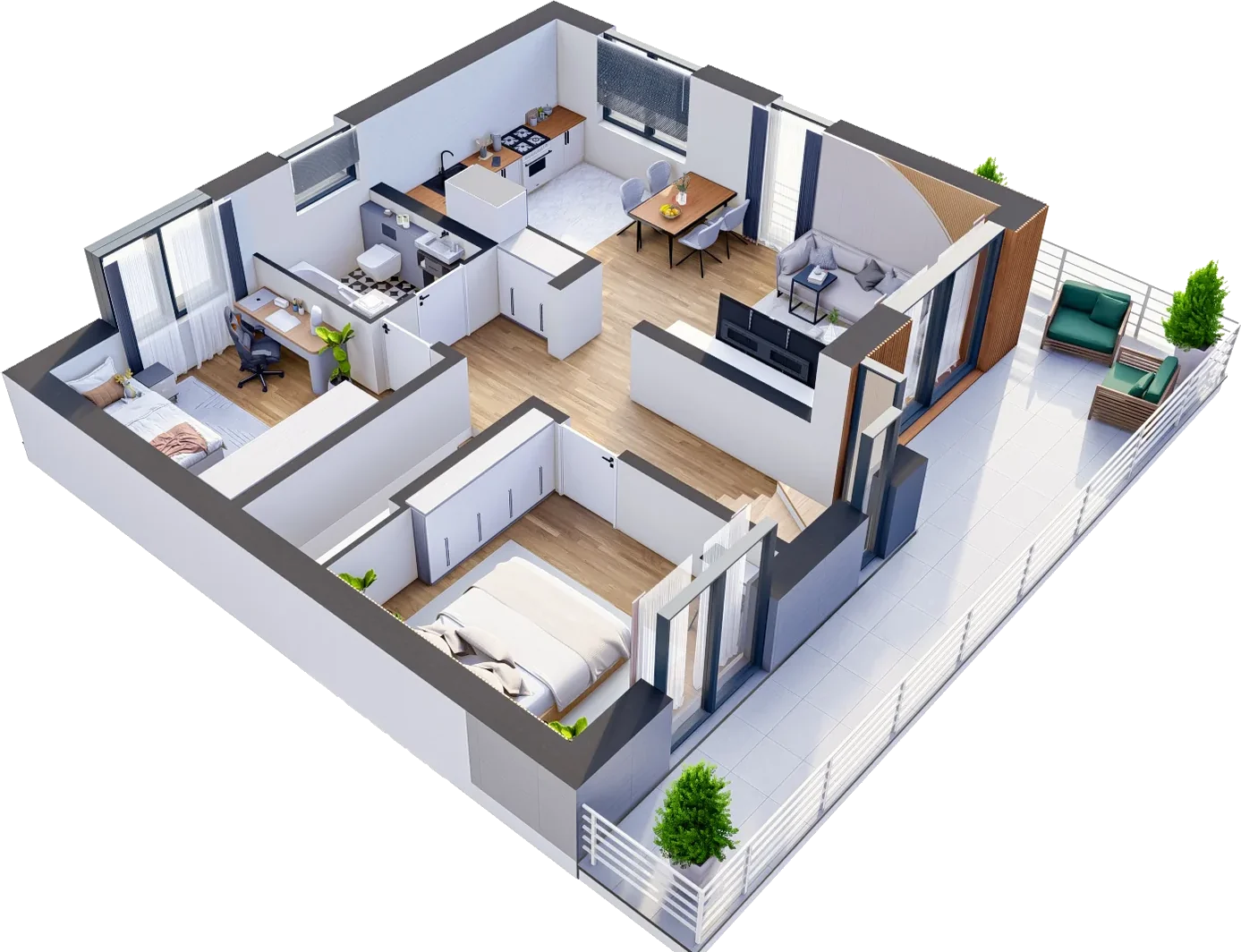 Widok 3D apartamentu 4B